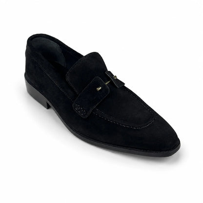 ITALIAN TOE SUEDE LEATHER LOAFER - BLACK