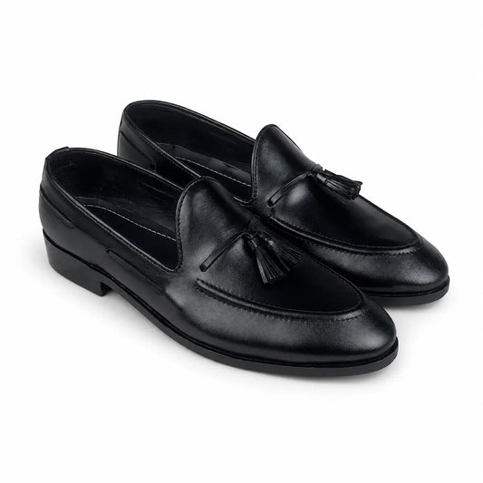 ITALIAN TESSEL LEATHER LOAFER - BLACK