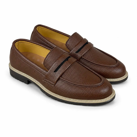 BROWN MILLED MEDICATED FORMAL LOAFER