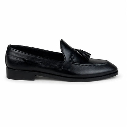 ITALIAN TESSEL LEATHER LOAFER - BLACK