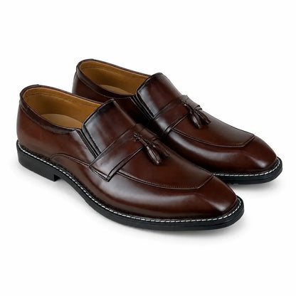 ITALIAN TOE TESSEL LEATHER LOAFER - BROWN