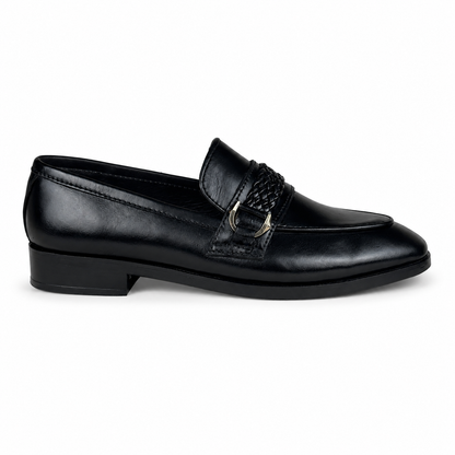 WOVEN BIT LEATHER LOAFER - BLACK