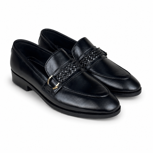 WOVEN BIT LEATHER LOAFER - BLACK