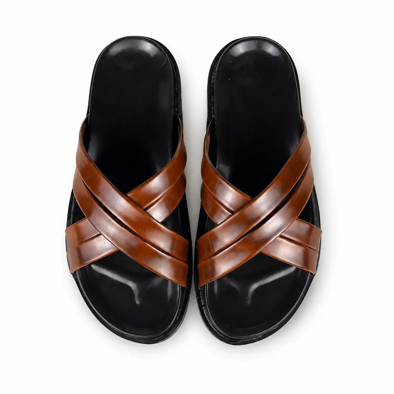 BROWN STRAP LEATHER SLIPPER
