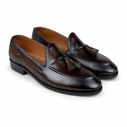 ITALIAN TESSEL LEATHER LOAFER - BROWN