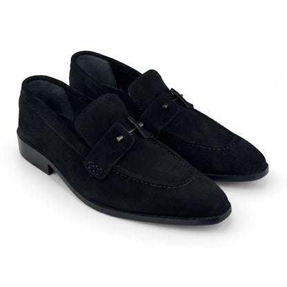 ITALIAN TOE SUEDE LEATHER LOAFER - BLACK