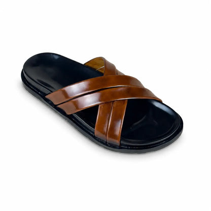 BROWN STRAP LEATHER SLIPPER