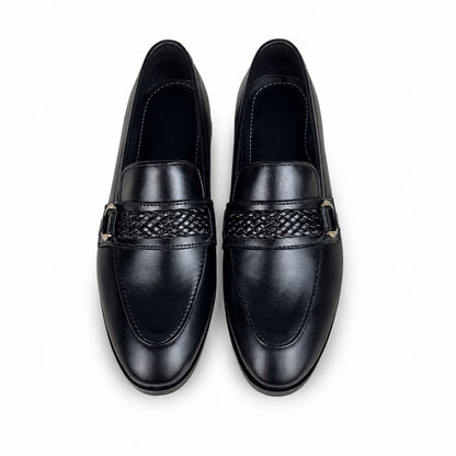 WOVEN BIT LEATHER LOAFER - BLACK