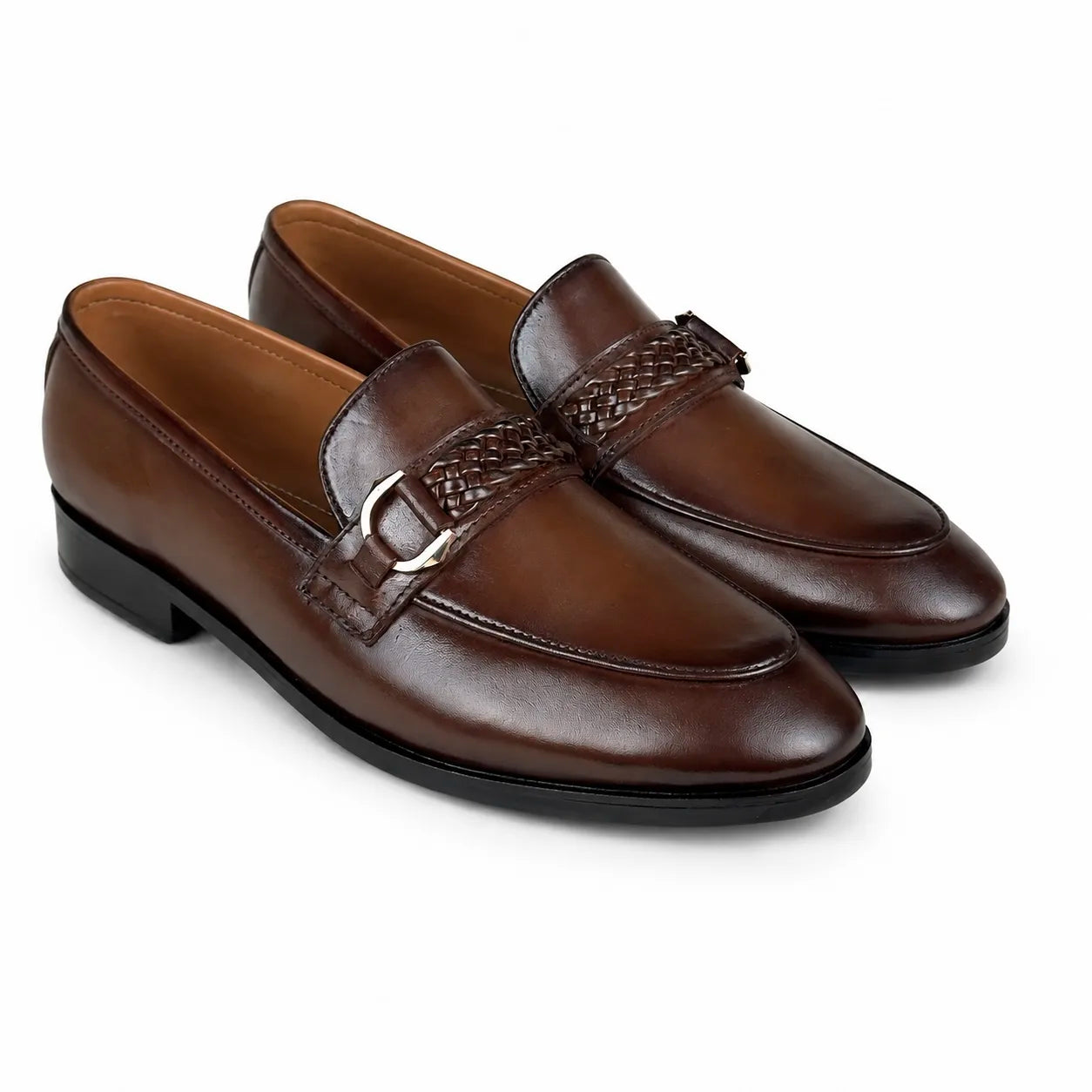 WOVEN BIT LEATHER LOAFER - BROWN