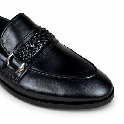 WOVEN BIT LEATHER LOAFER - BLACK
