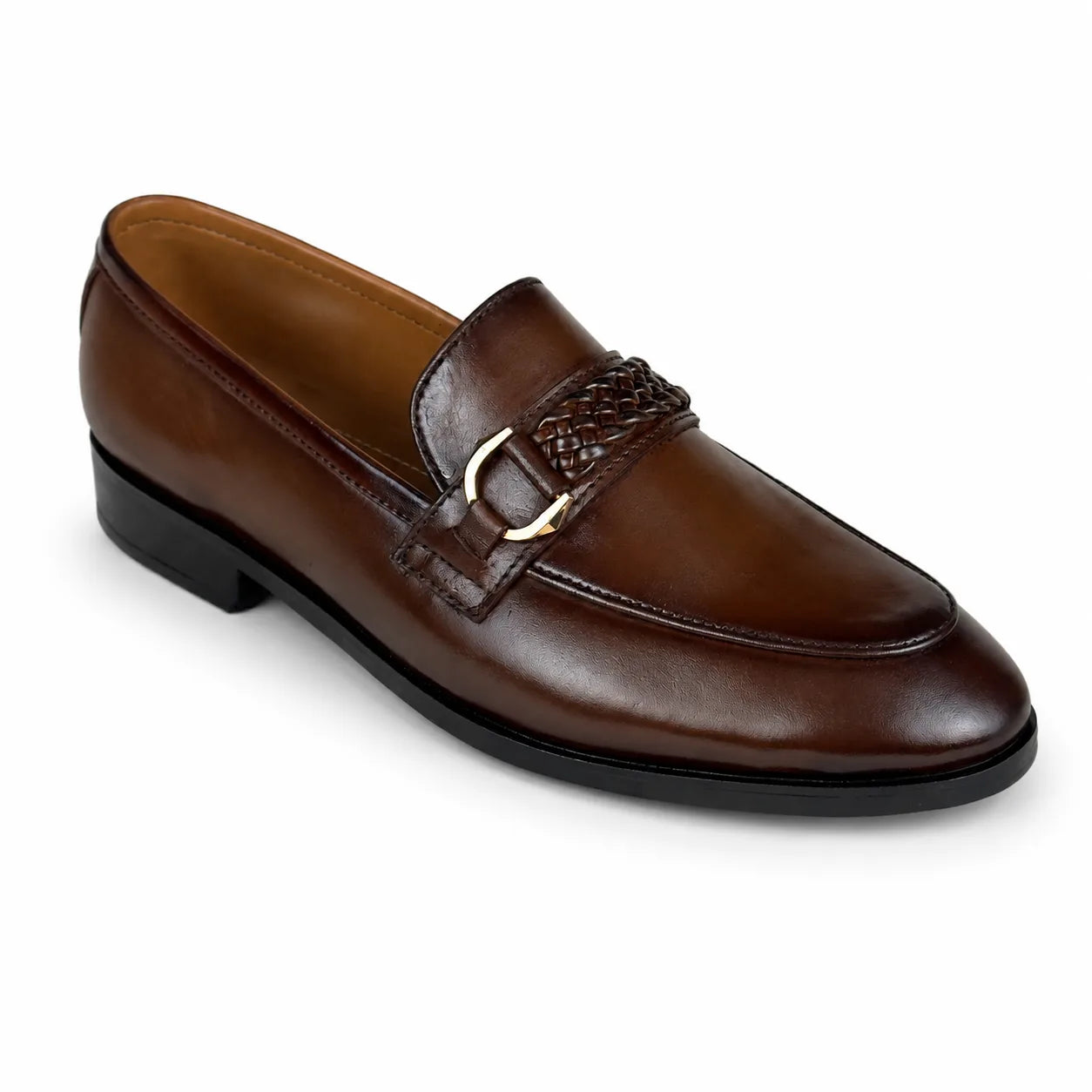 WOVEN BIT LEATHER LOAFER - BROWN