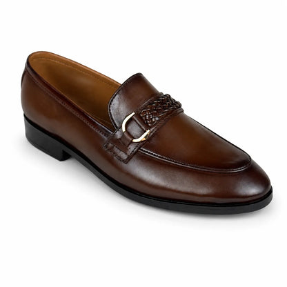 WOVEN BIT LEATHER LOAFER - BROWN