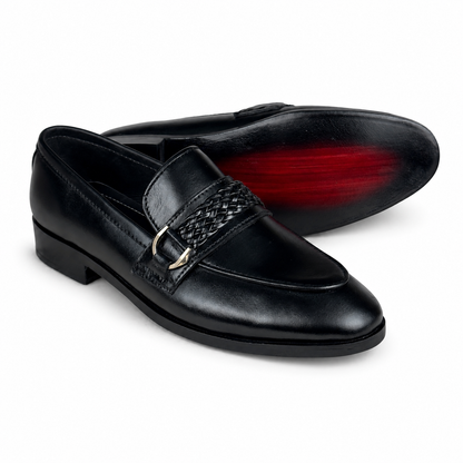 WOVEN BIT LEATHER LOAFER - BLACK